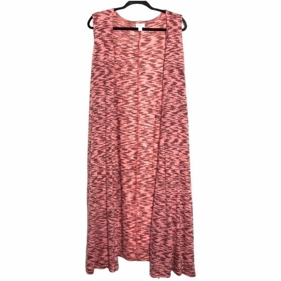 LULAROE Joy Duster Vest In Coral Pink, White & Gray Heathered Knit - Size Large - Picture 1 of 6